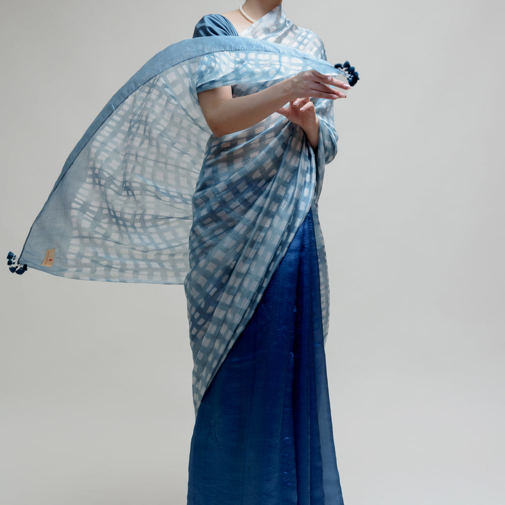 Clamp Dyed Chanderi Saree - Blue