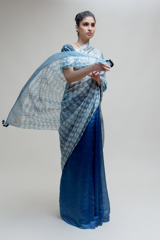 Clamp Dyed Chanderi Saree - Blue