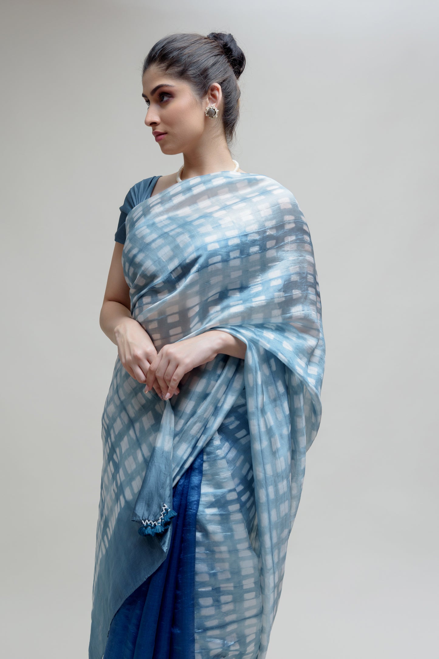 Clamp Dyed Chanderi Saree - Blue