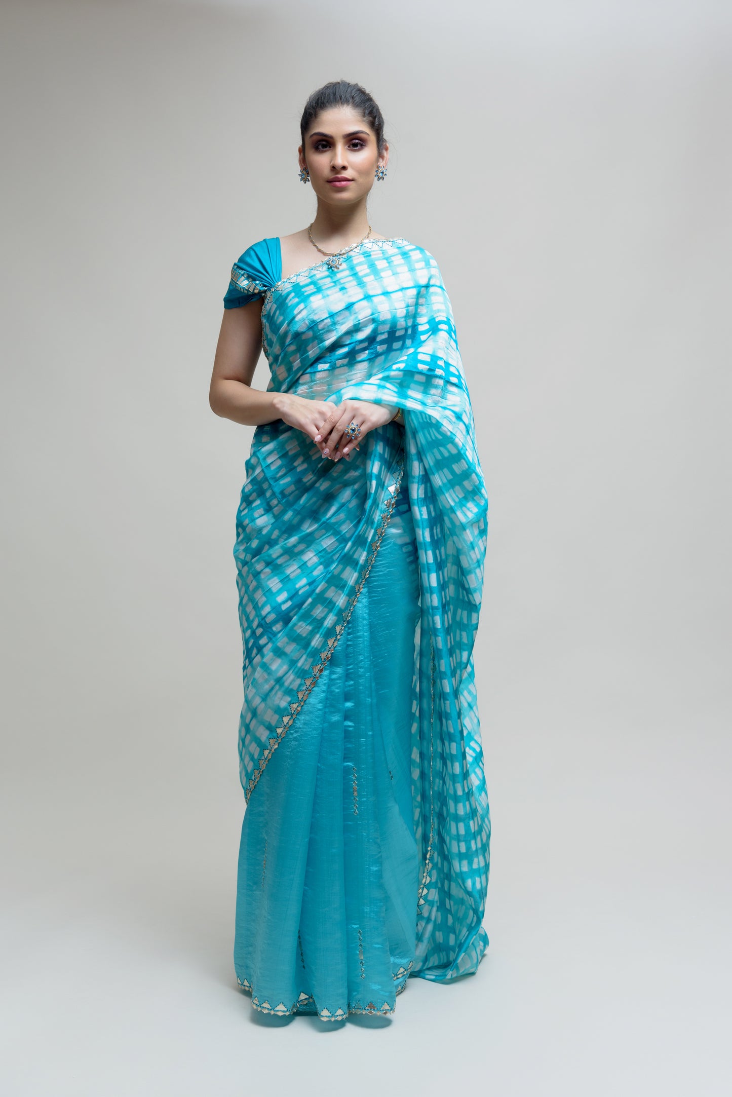 Clamp Dyed Chanderi Saree with Gota Patti - Blue