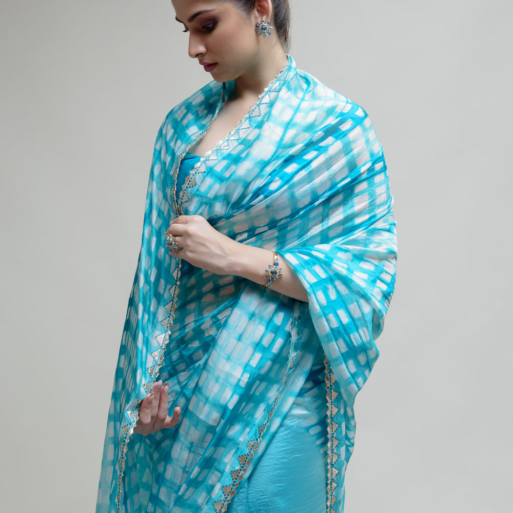 Clamp Dyed Chanderi Saree with Gota Patti - Blue