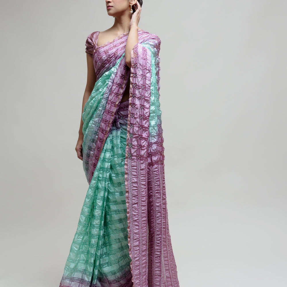 
                      
                        Silk Organza Saree with Bandhani - Green Lavender
                      
                    