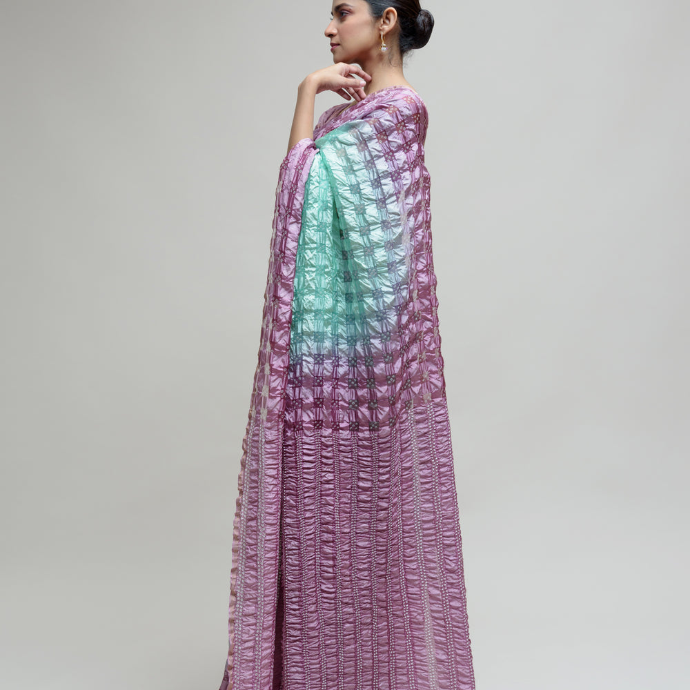 
                      
                        Silk Organza Saree with Bandhani - Green Lavender
                      
                    