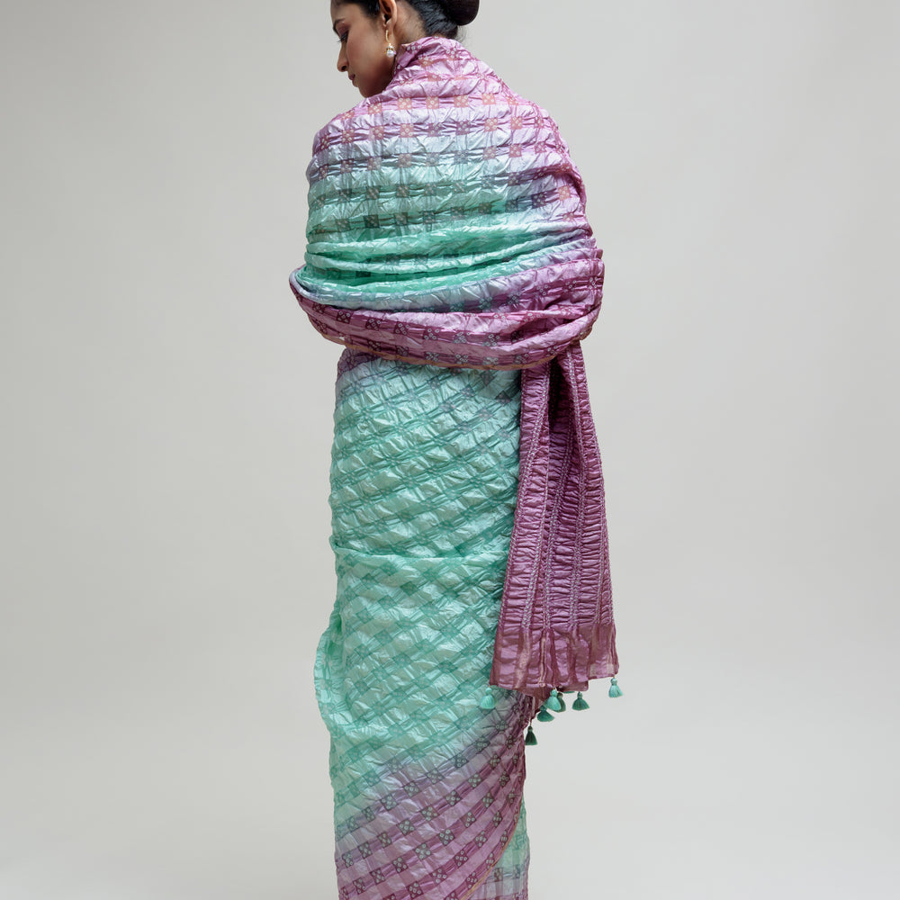 
                      
                        Silk Organza Saree with Bandhani - Green Lavender
                      
                    