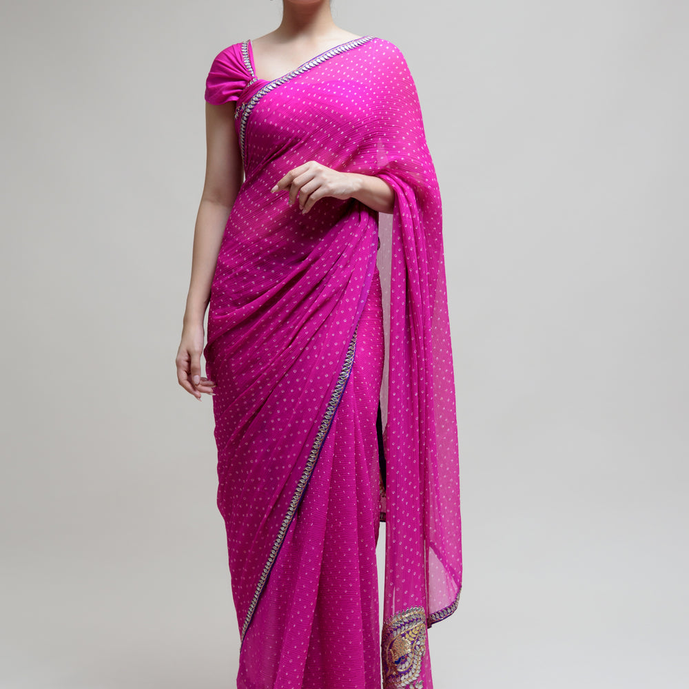 Magenta Gota Patti Bandhani on Pure Chiffon Saree