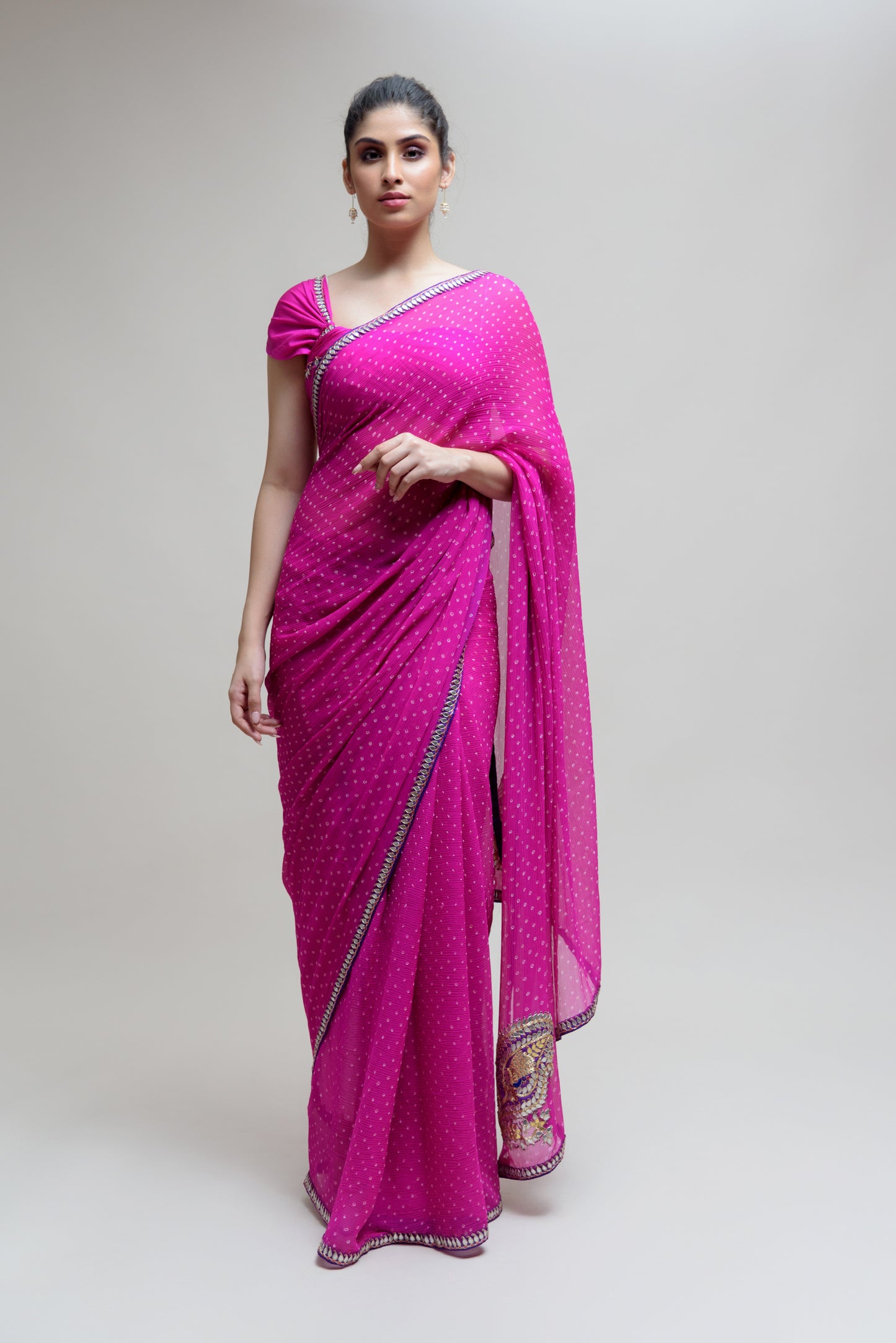 Magenta Gota Patti Bandhani on Pure Chiffon Saree