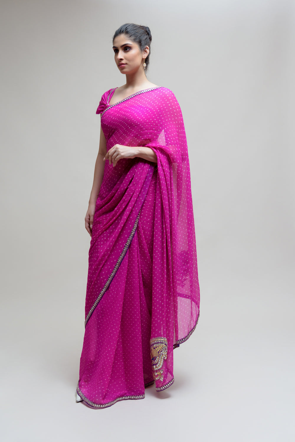 Magenta Gota Patti Bandhani on Pure Chiffon Saree