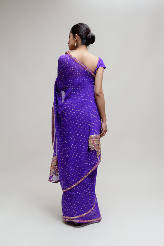 Purple Gota Patti Bandhani on Pure Chiffon Saree