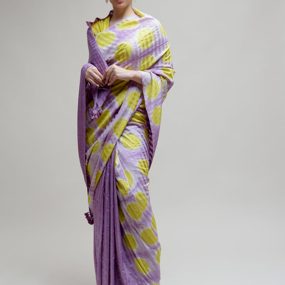 Clamp Dyed Bandhani Saree - Lavender Lime