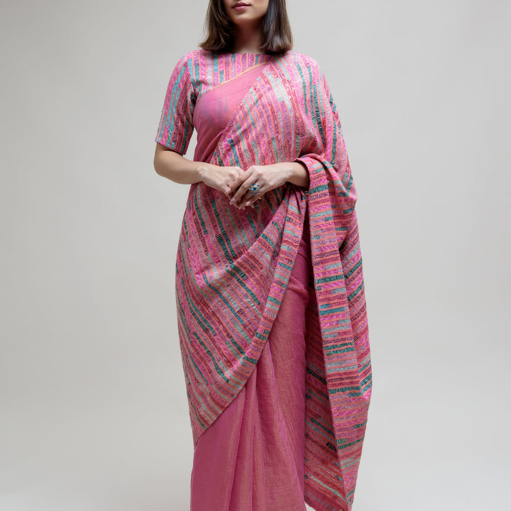 
                      
                        Pink Chanderi Tissue Saree with a Unique Palla
                      
                    