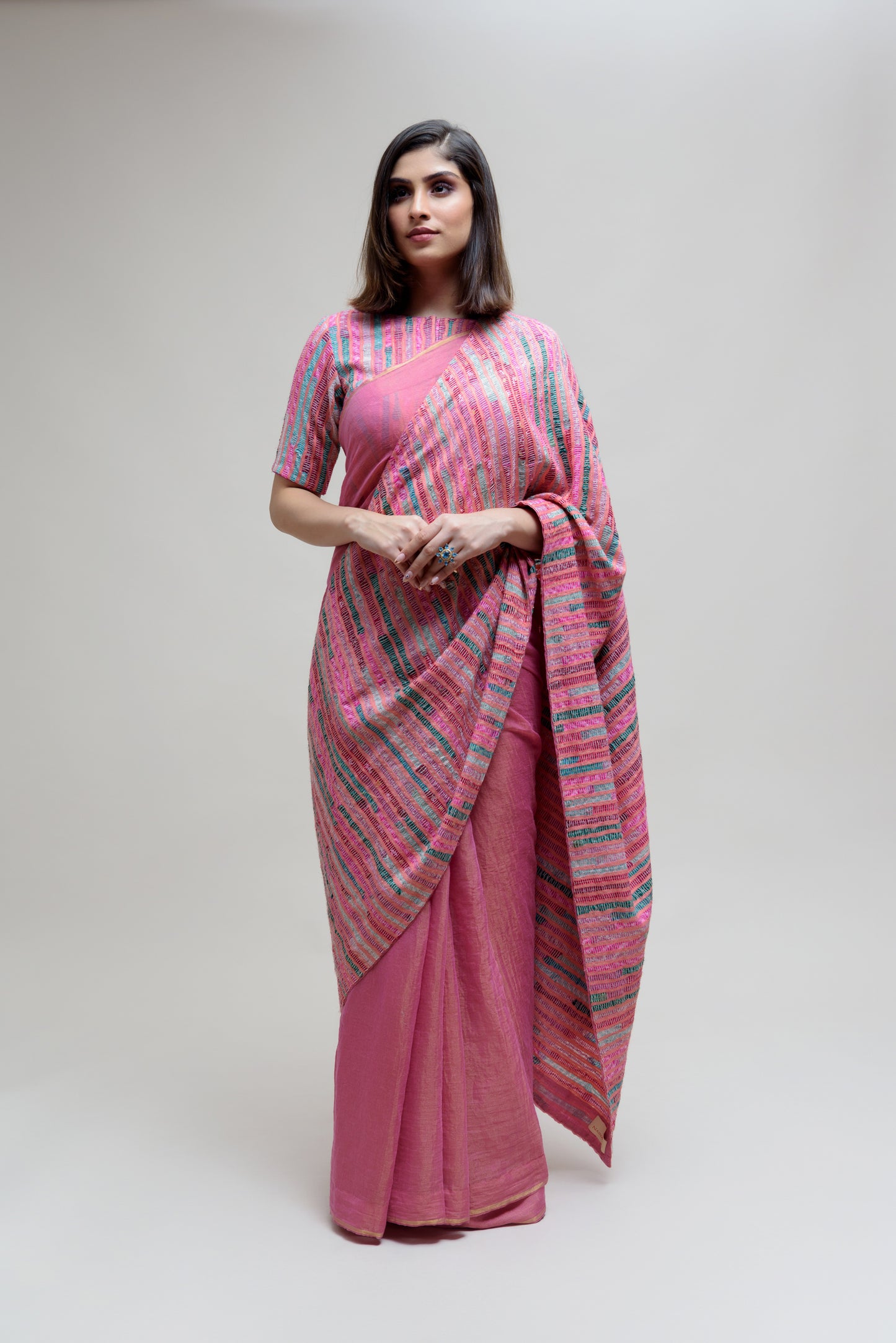 Pink Chanderi Tissue Saree with a Unique Palla