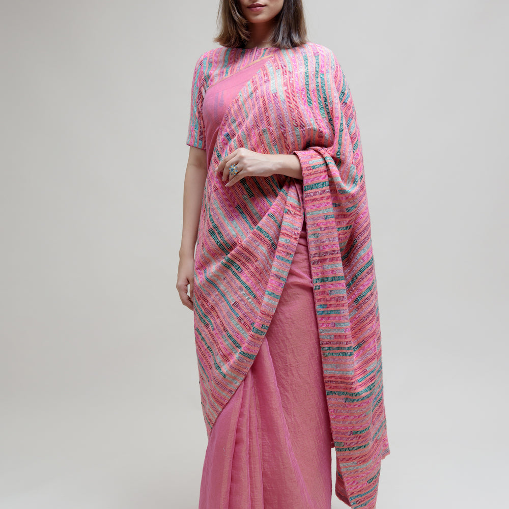 Pink Chanderi Tissue Saree with a Unique Palla