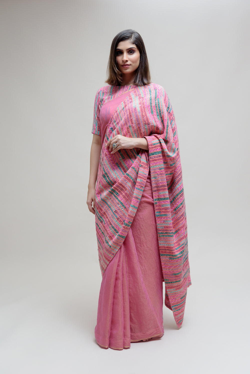 Pink Chanderi Tissue Saree with a Unique Palla