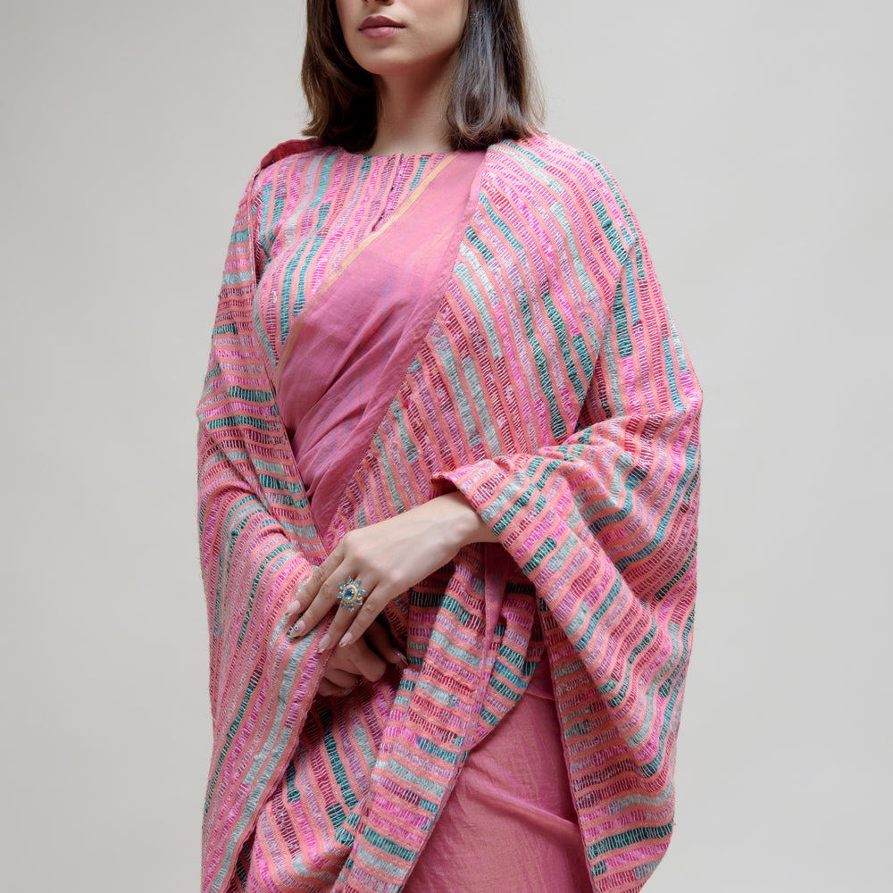 
                      
                        Pink Chanderi Tissue Saree with a Unique Palla
                      
                    