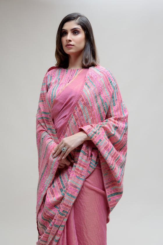 Pink Chanderi Tissue Saree with a Unique Palla