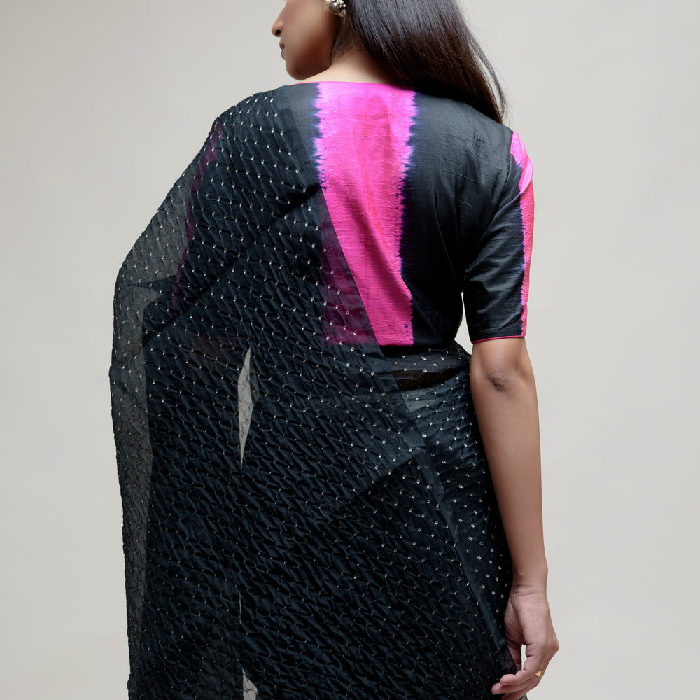 
                      
                        Bandhani on Organza Saree - Black Hot Pink
                      
                    