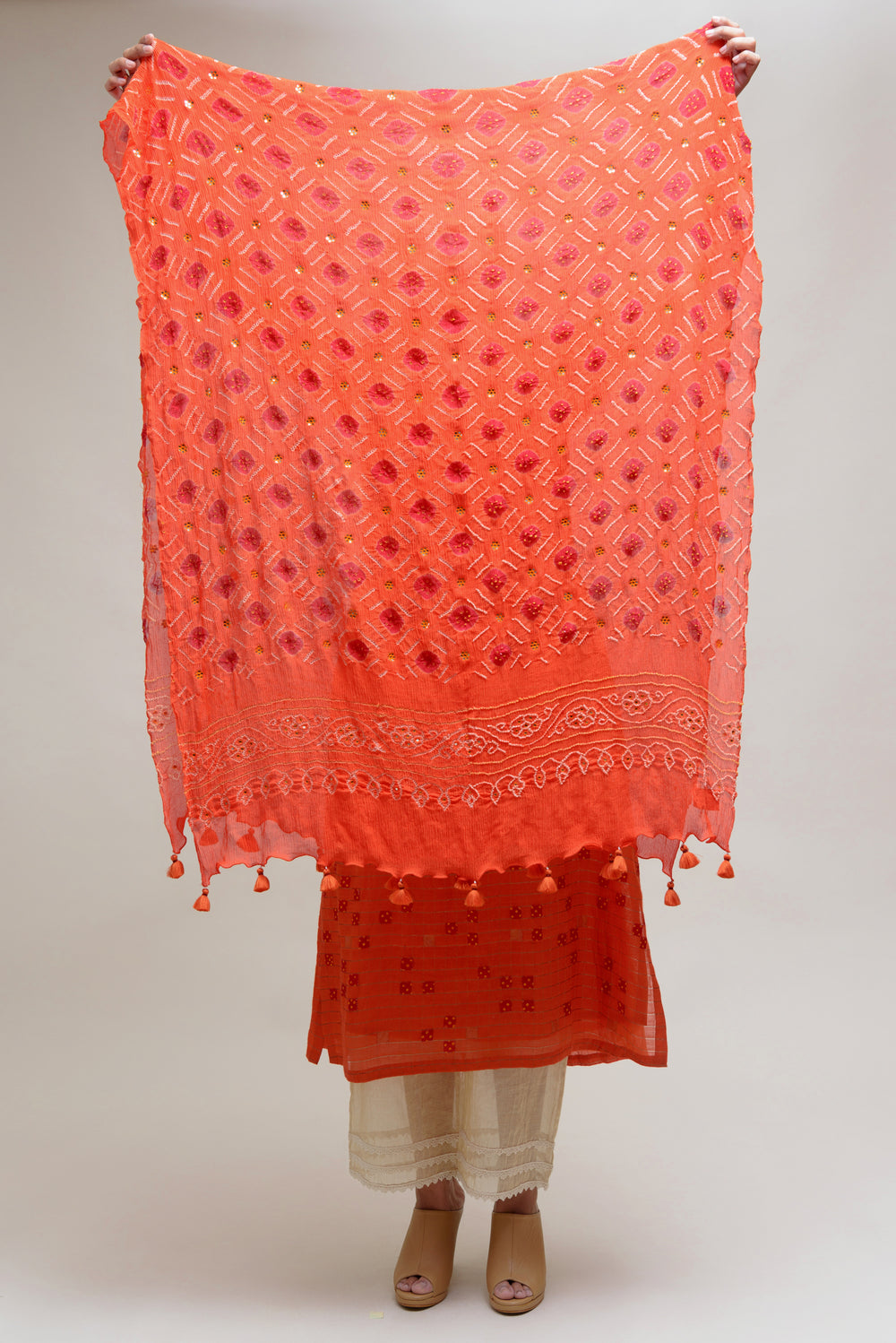 Umber Dupatta - Orange Red