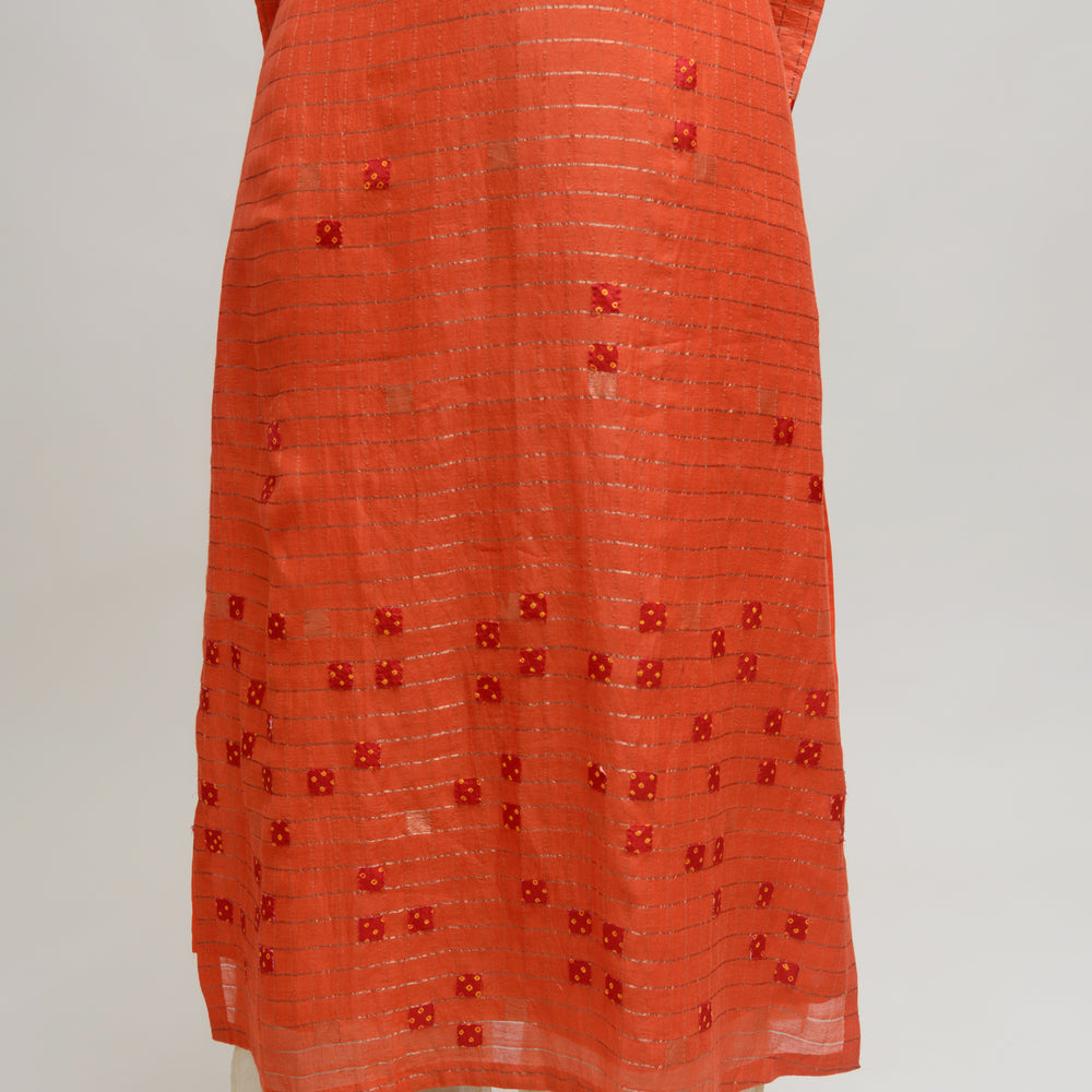 Orange Applique Bandhani on Chanderi Kurta