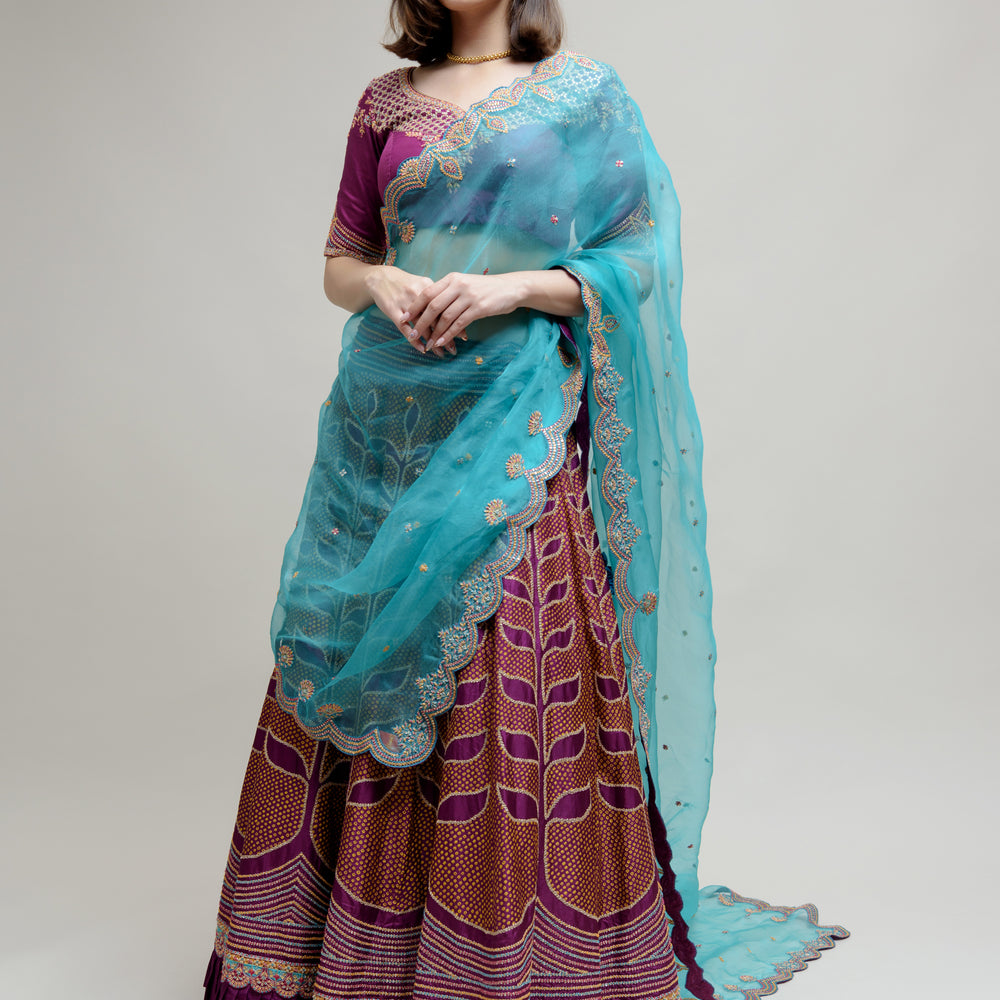 Ekam Lehenga - Purple Turquoise Blue