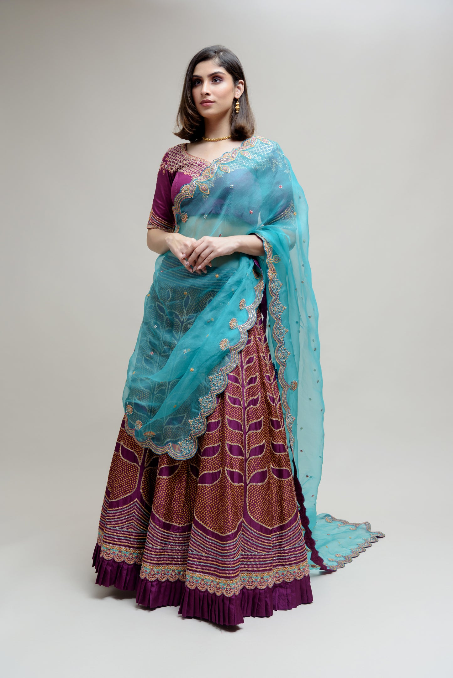 Ekam Lehenga - Purple Turquoise Blue