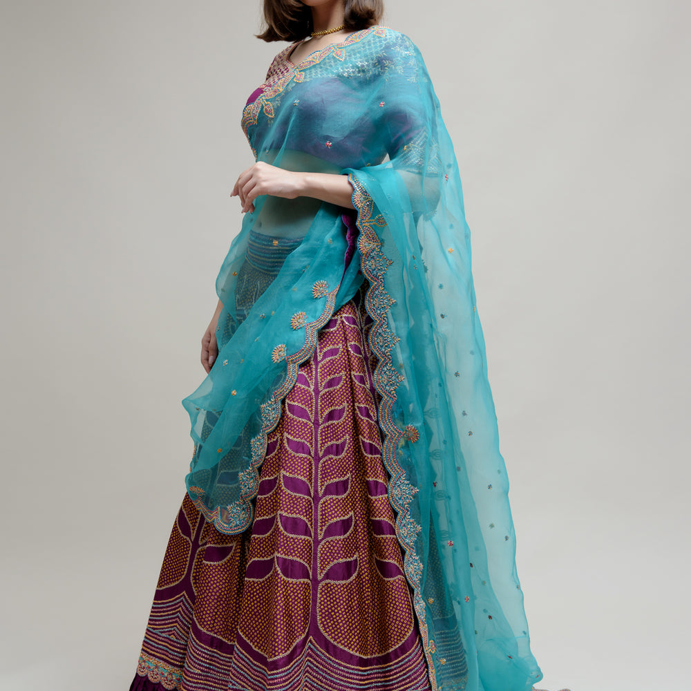 Ekam Lehenga - Purple Turquoise Blue