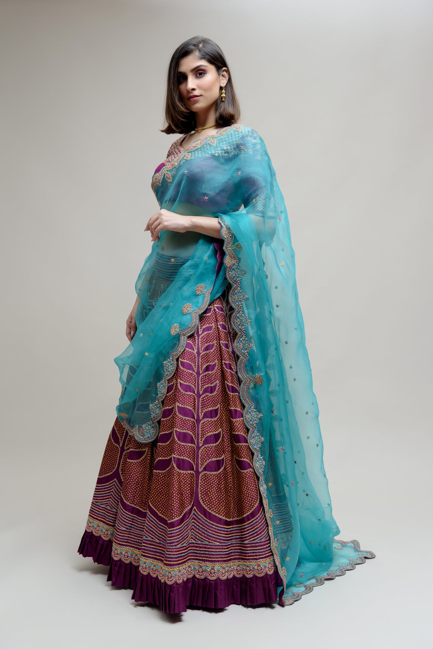 Ekam Lehenga - Purple Turquoise Blue