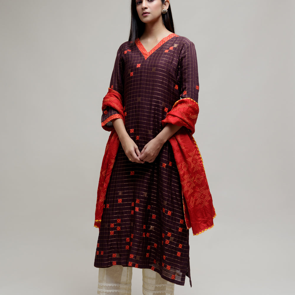 Bandhani on Gaji Silk Dupatta - Red