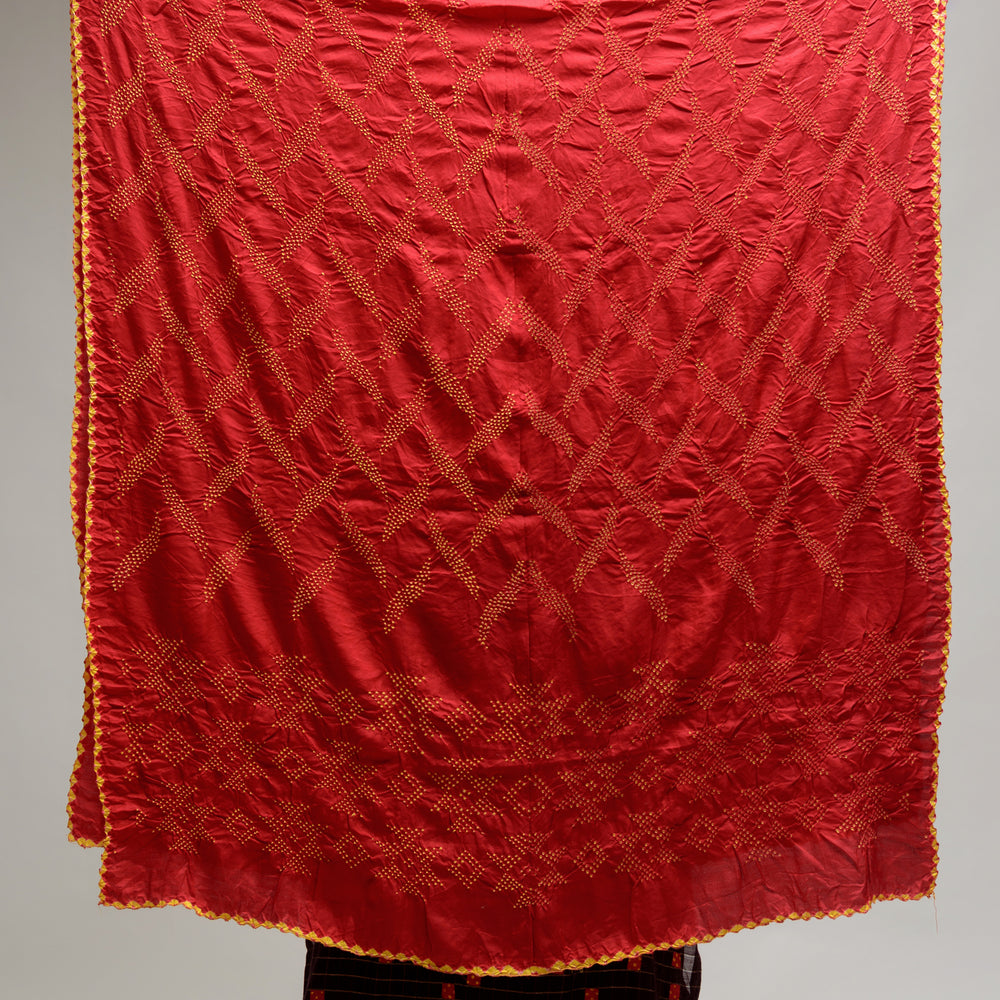 Bandhani on Gaji Silk Dupatta - Red