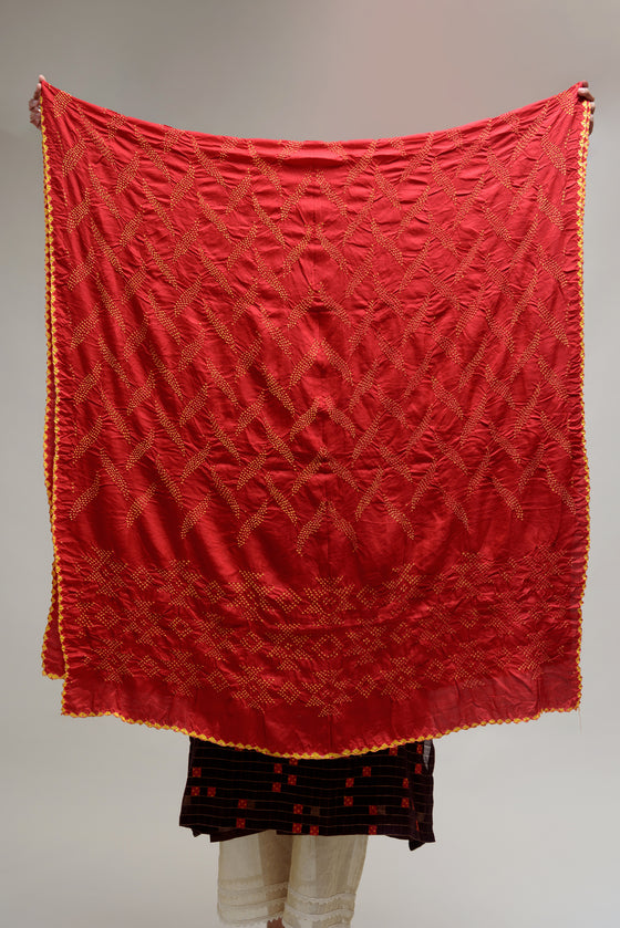 Bandhani on Gaji Silk Dupatta - Red