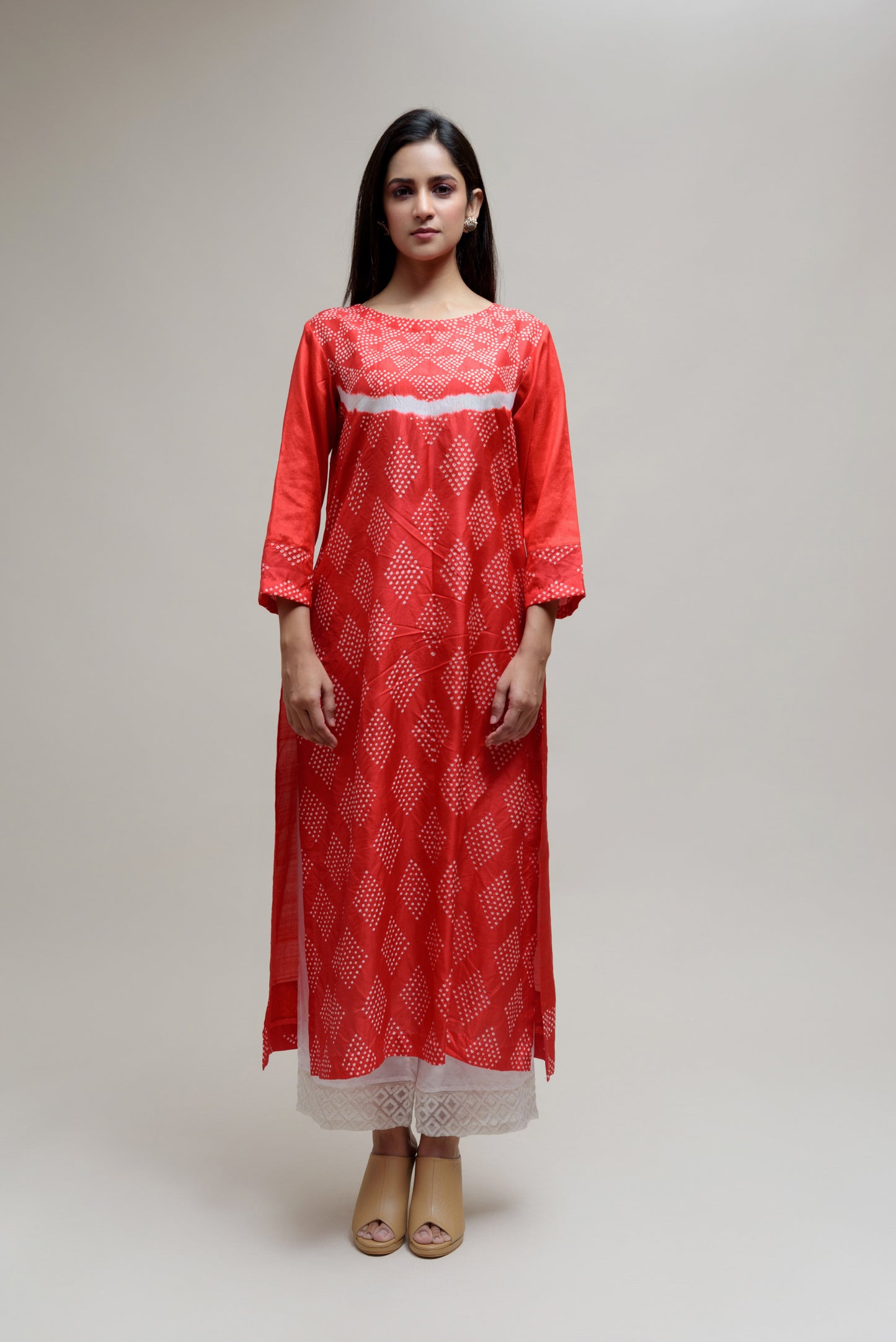 Red Bandhani on Pure Silk Kurta