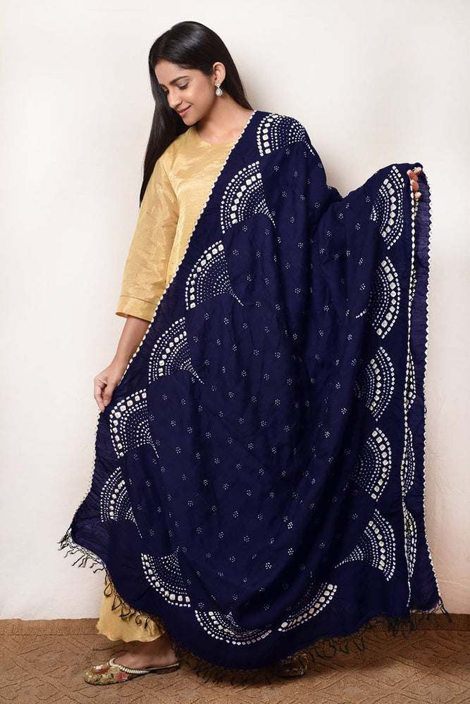 Navy Blue Bandhani Gaji Silk Dupatta