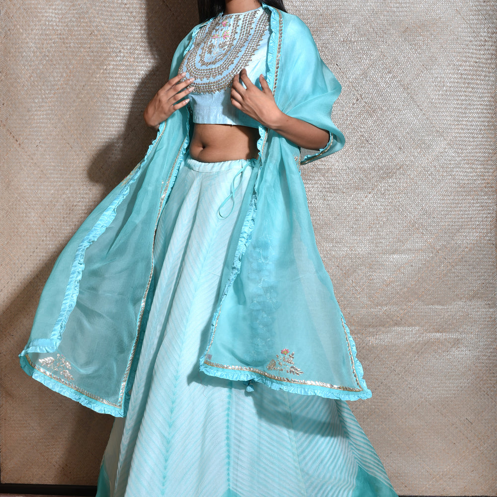 Arashi Organza Gota Patti Lehenga Set - Sky Blue