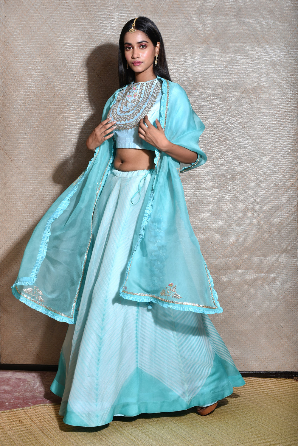 Arashi Organza Gota Patti Lehenga Set - Sky Blue