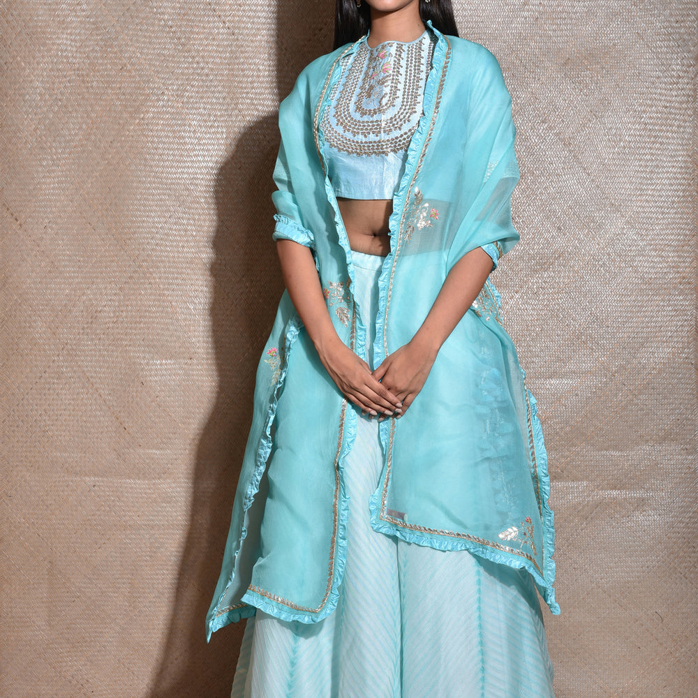 
                      
                        Arashi Organza Gota Patti Lehenga Set - Sky Blue
                      
                    