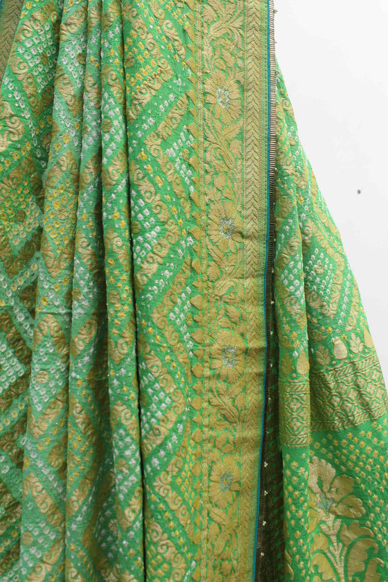 Leaf Green Gharchola Banarasi Bandhani Saree