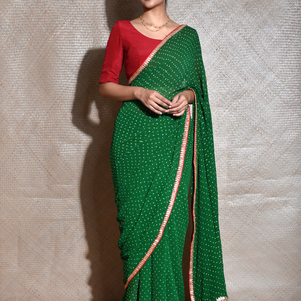 
                      
                        Green Gota Patti Pure Chiffon Saree
                      
                    