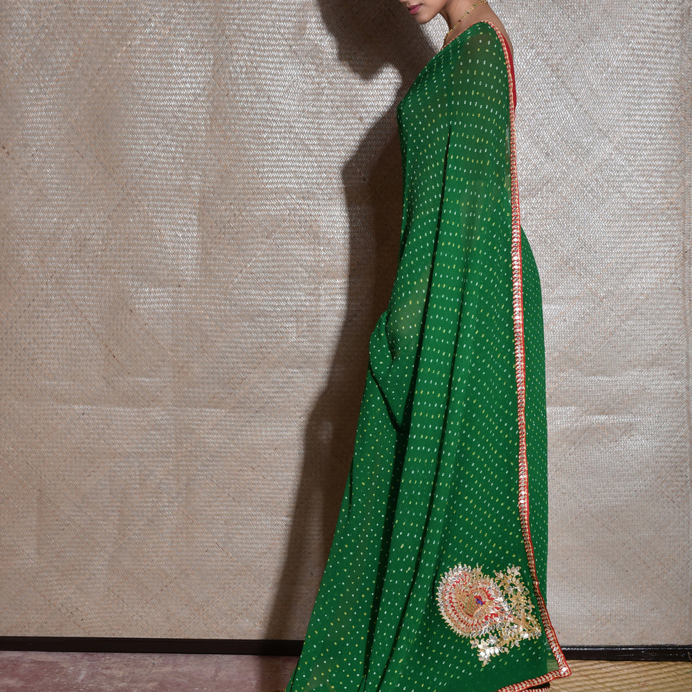 
                      
                        Green Gota Patti Pure Chiffon Saree
                      
                    