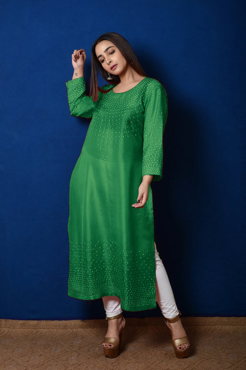 Radial Bandhani Design Bandhani Kurta in Green