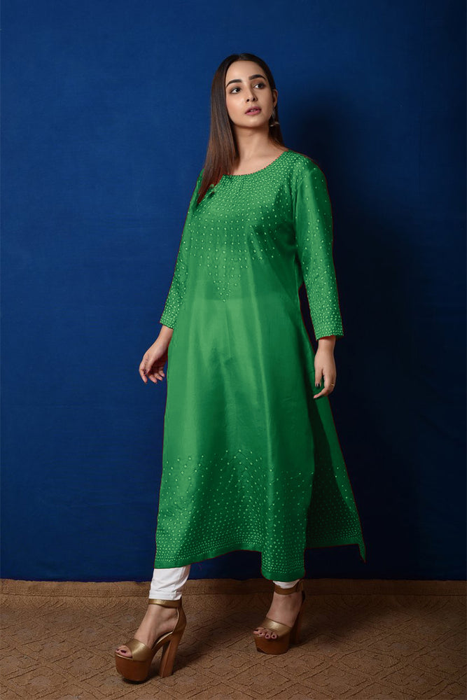 Radial Bandhani Design Bandhani Kurta in Green