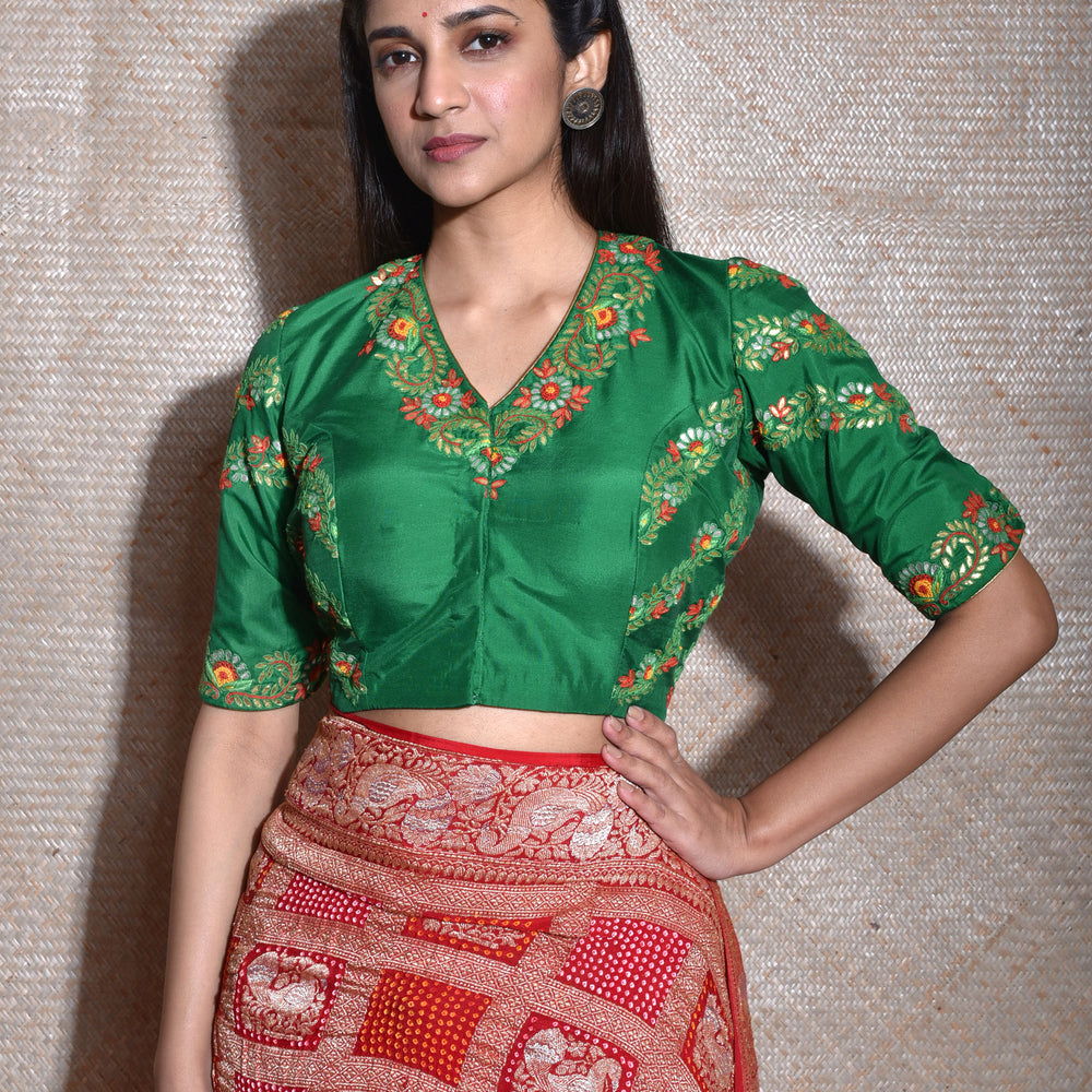 Green Pure Silk Gota Patti Blouse