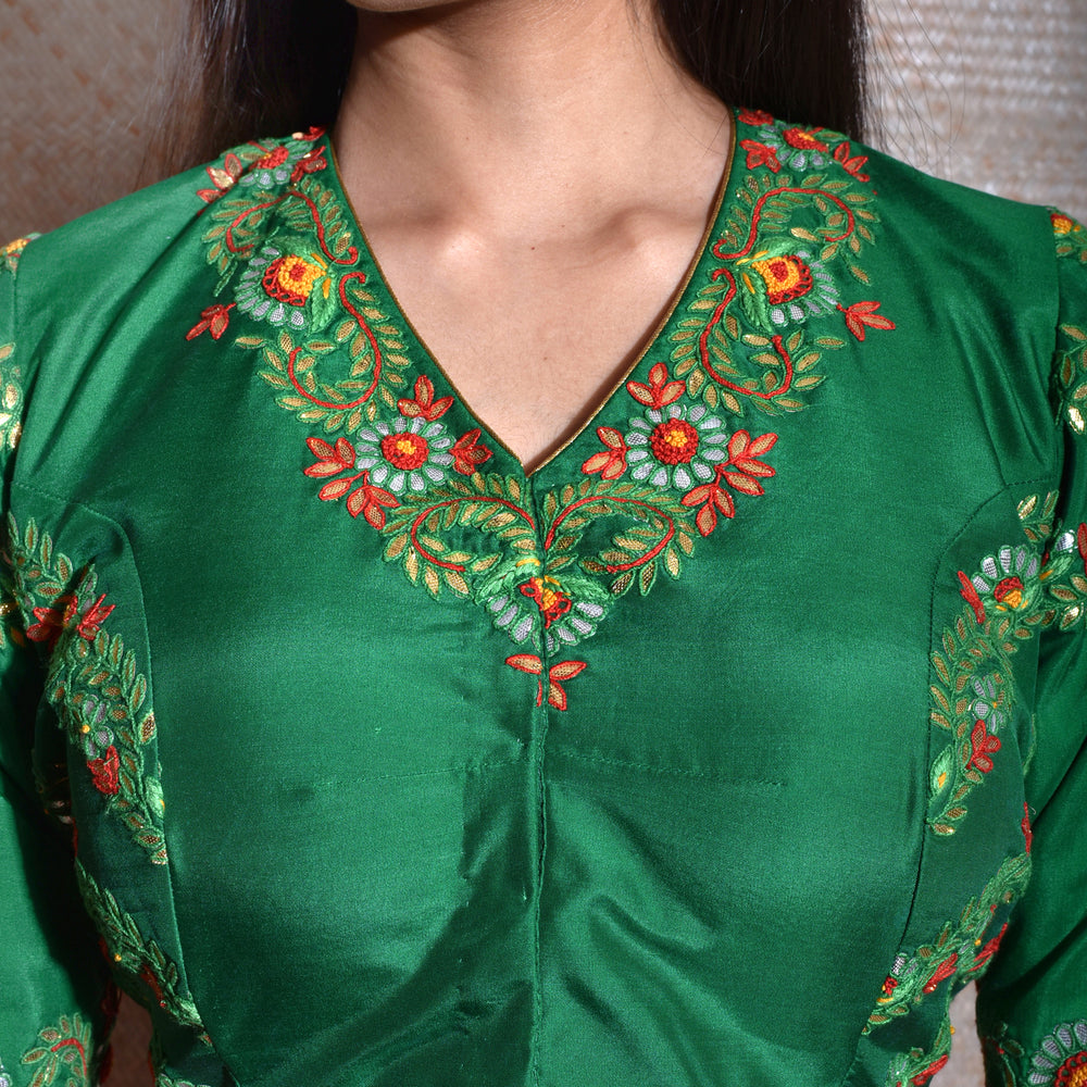 
                      
                        Green Pure Silk Gota Patti Blouse
                      
                    