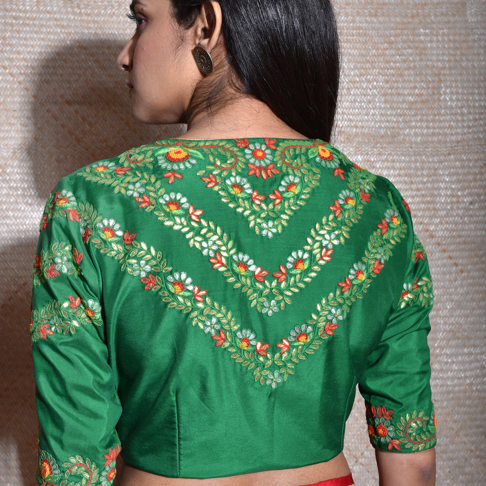 
                      
                        Green Pure Silk Gota Patti Blouse
                      
                    