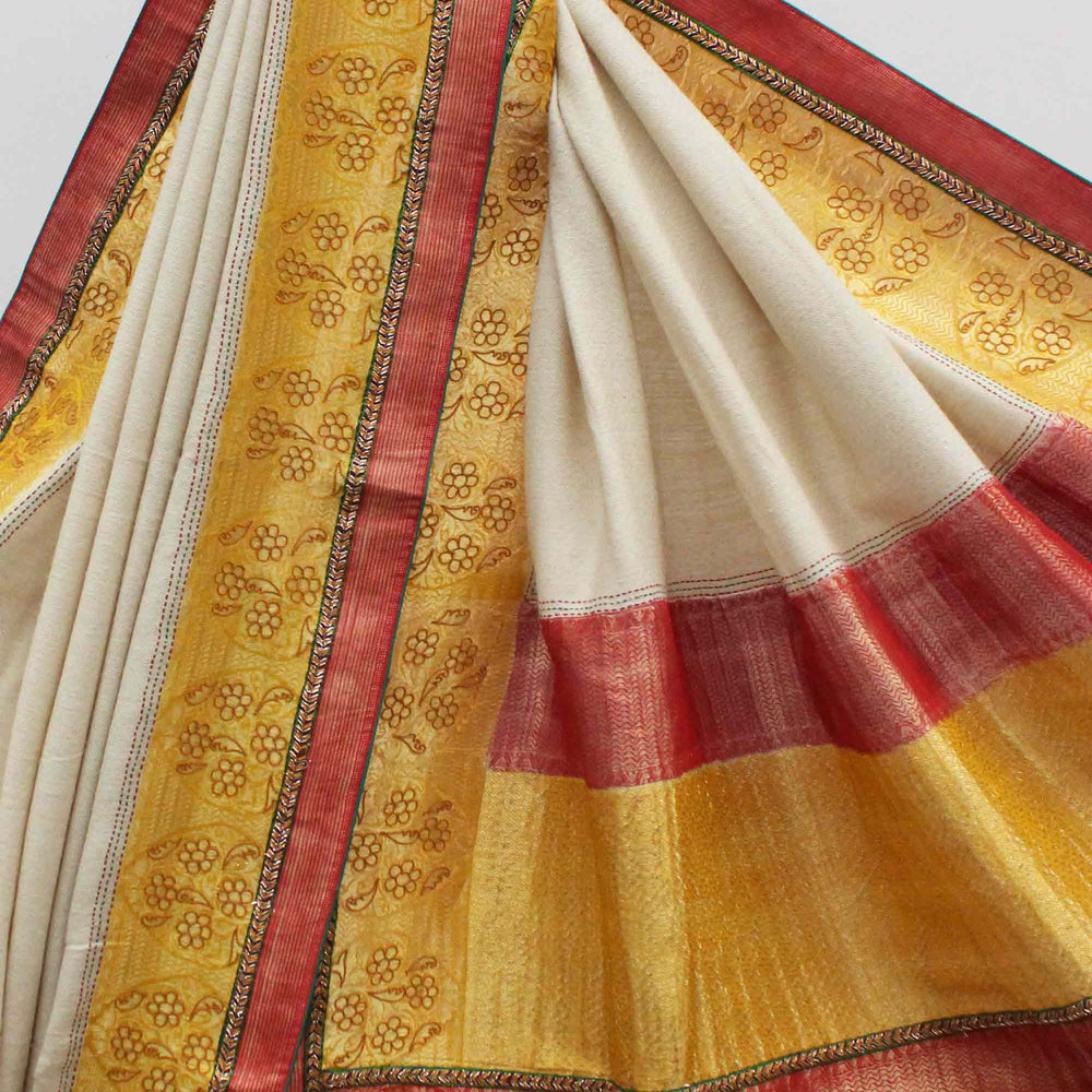 Hand Dyed Muga Saree with Zardozi Border