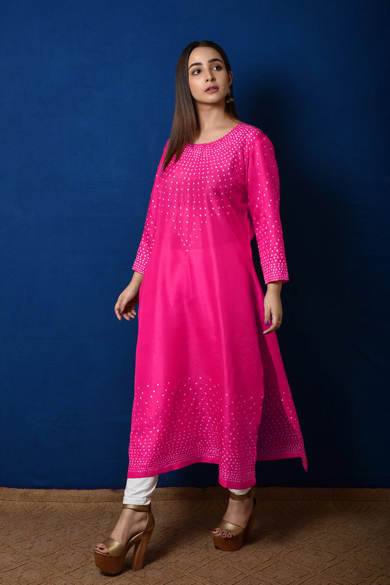 Radial Bandhani Design Bandhani Kurta in Pink