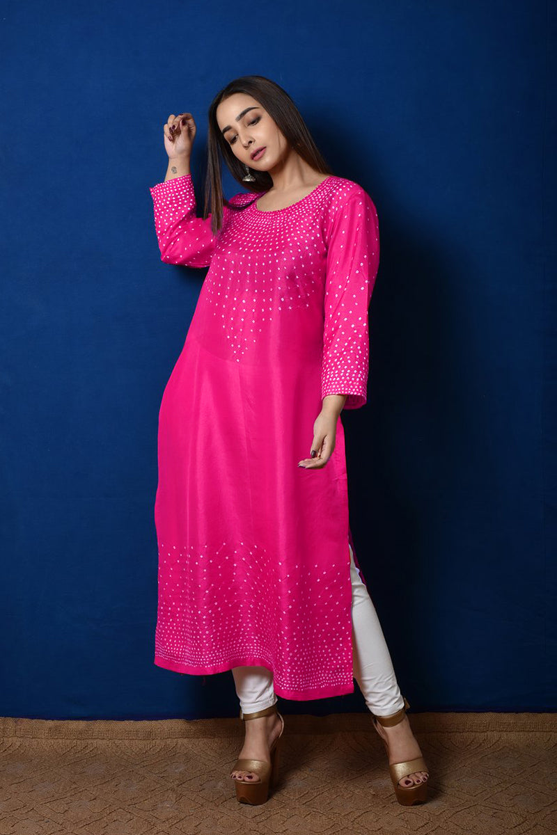 Radial Bandhani Design Bandhani Kurta in Pink