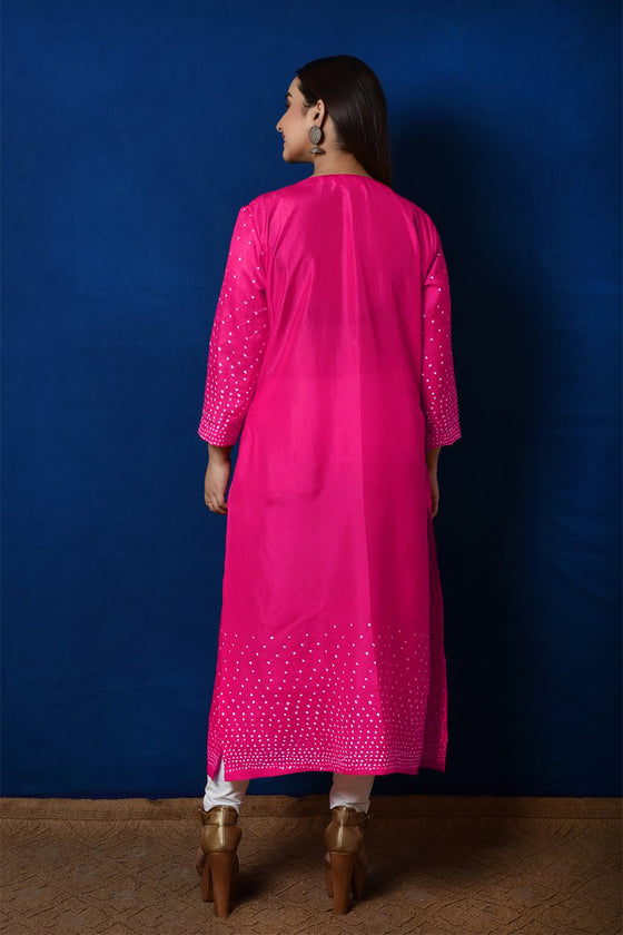 Radial Bandhani Design Bandhani Kurta in Pink