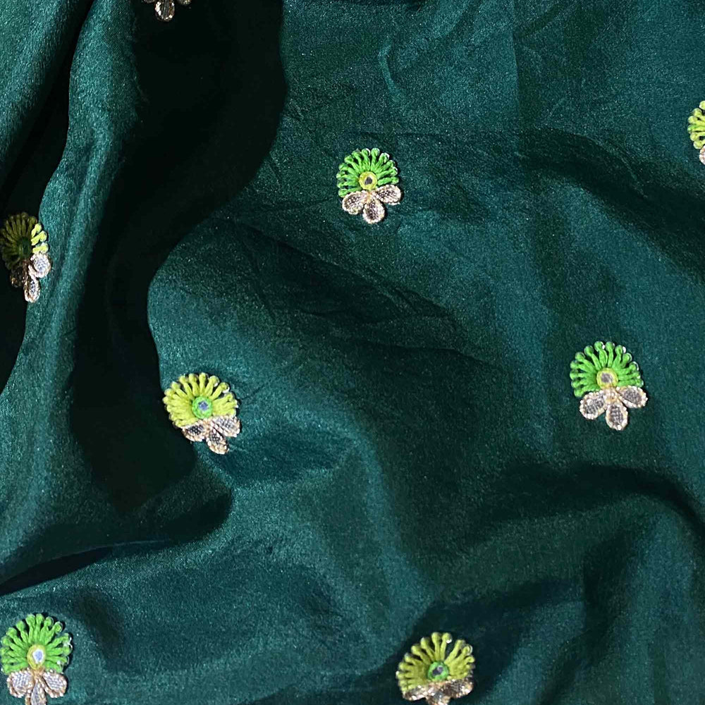 
                      
                        Green Shaded Bandhani on Organza Saree with Gota Patti
                      
                    