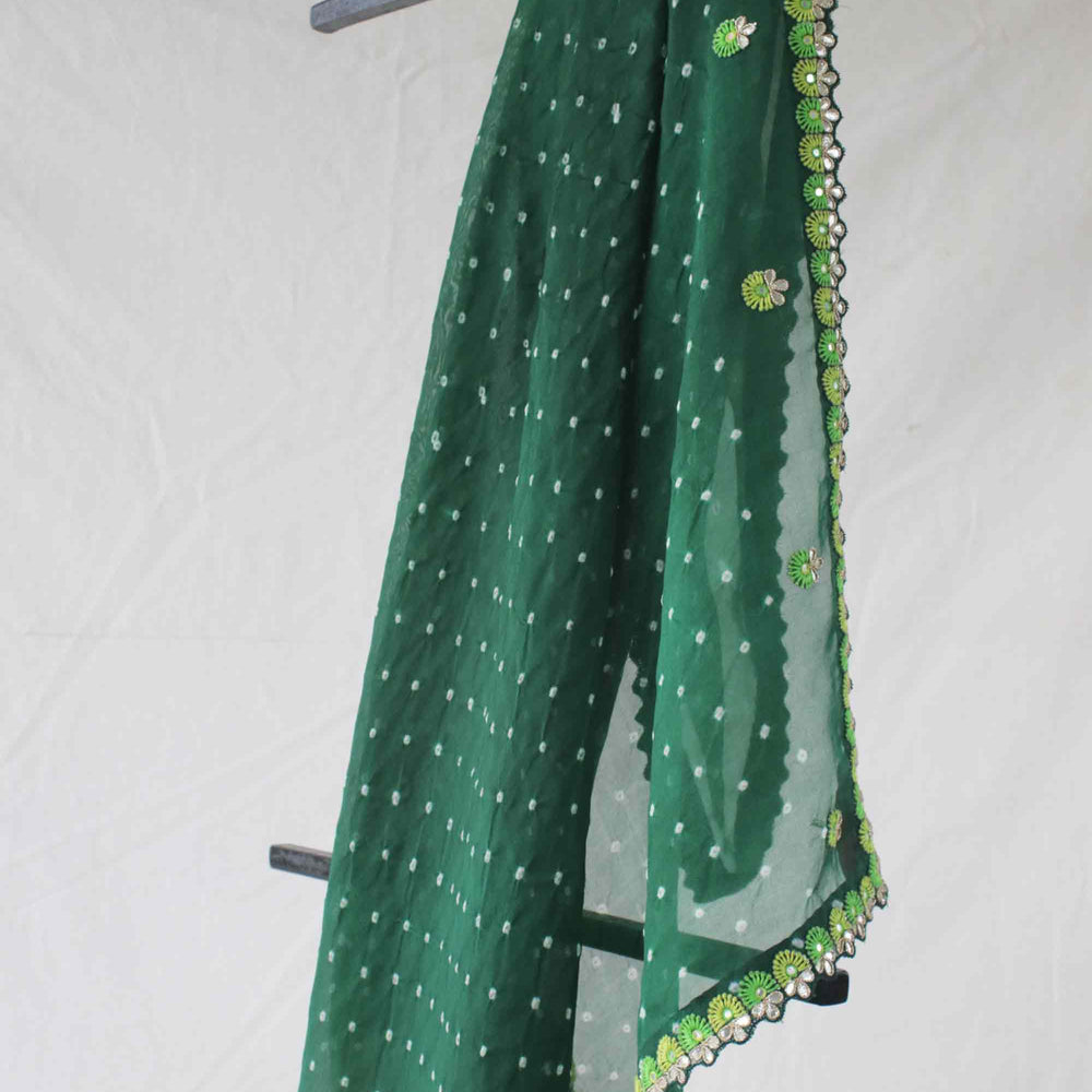 Green Shaded Bandhani on Organza Saree with Gota Patti