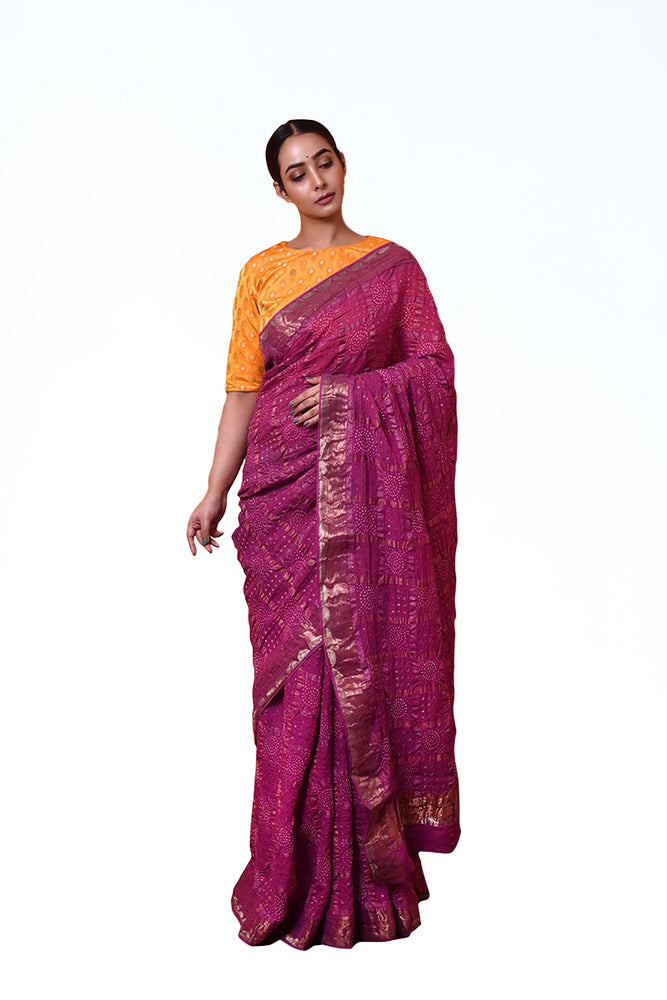 
                      
                        Pure Zari Kota Saree with Bandhani in Pinkish Purple
                      
                    