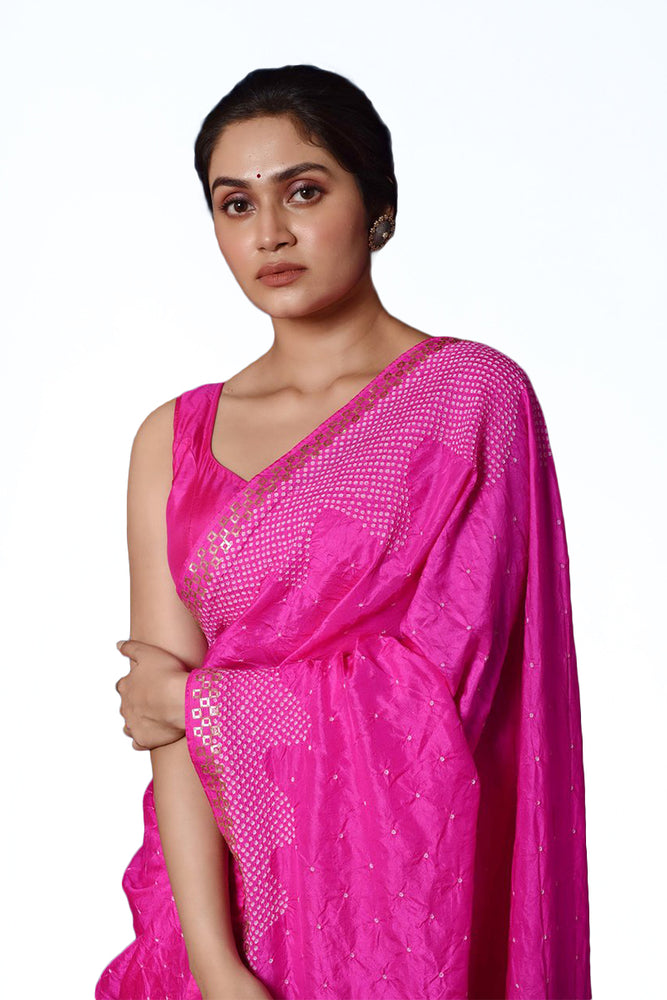 
                      
                        Abstract Bandhani Silk Saree in Fuchsia
                      
                    